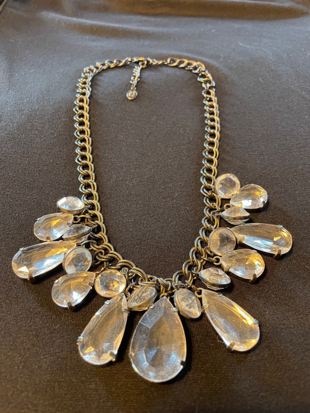 Cookie Lee Clear Crystal Teardrop Statement Necklace